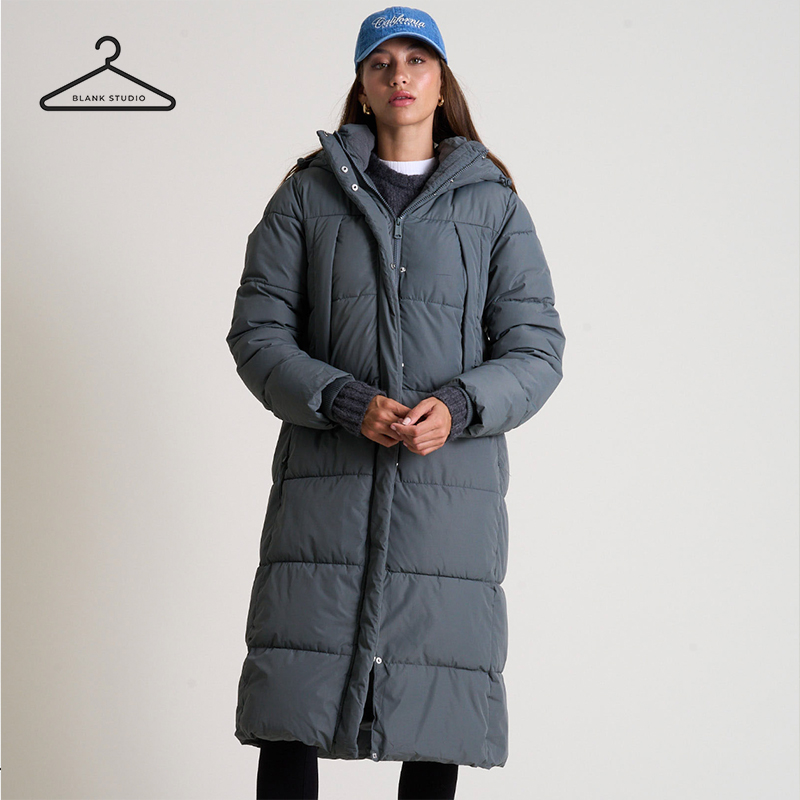 Ladies Long Length Puffer Jacket with Hood