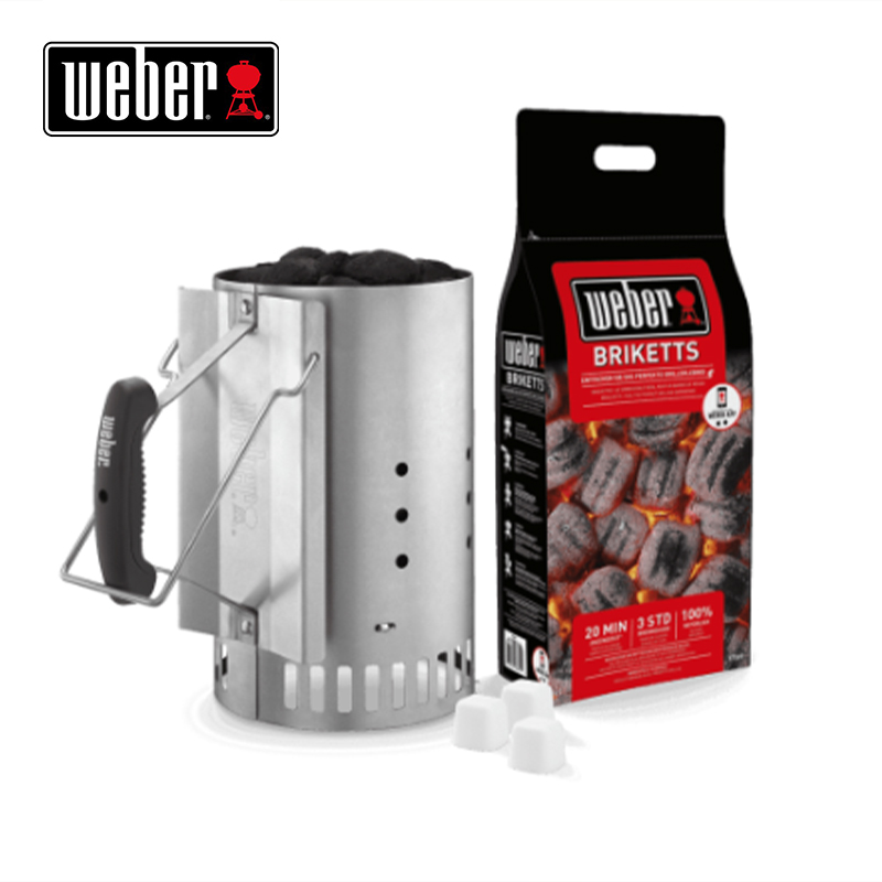 Chimney Starter with 2kg Briquettes and Fire Lighter Cubes