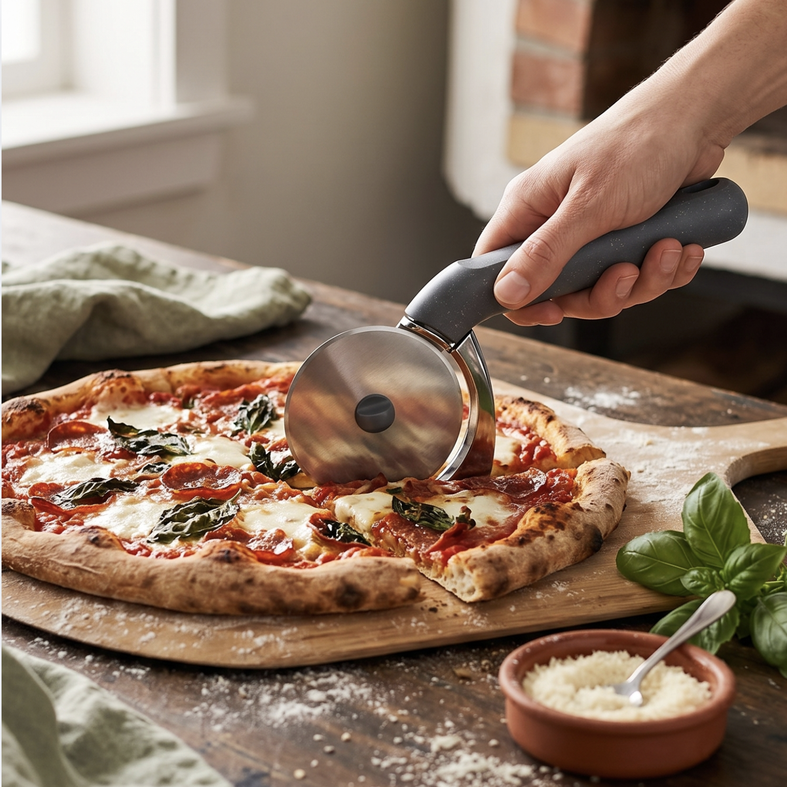 Pizza and Pastry Cutter with Pull-Back Blade