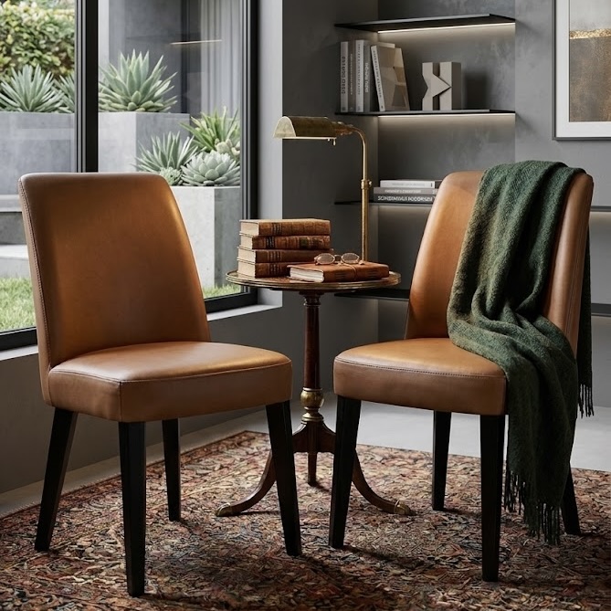 2x Leather Dining Chairs