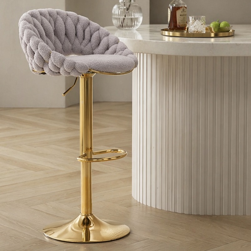 2x Polyester Upholstered Bar Stools