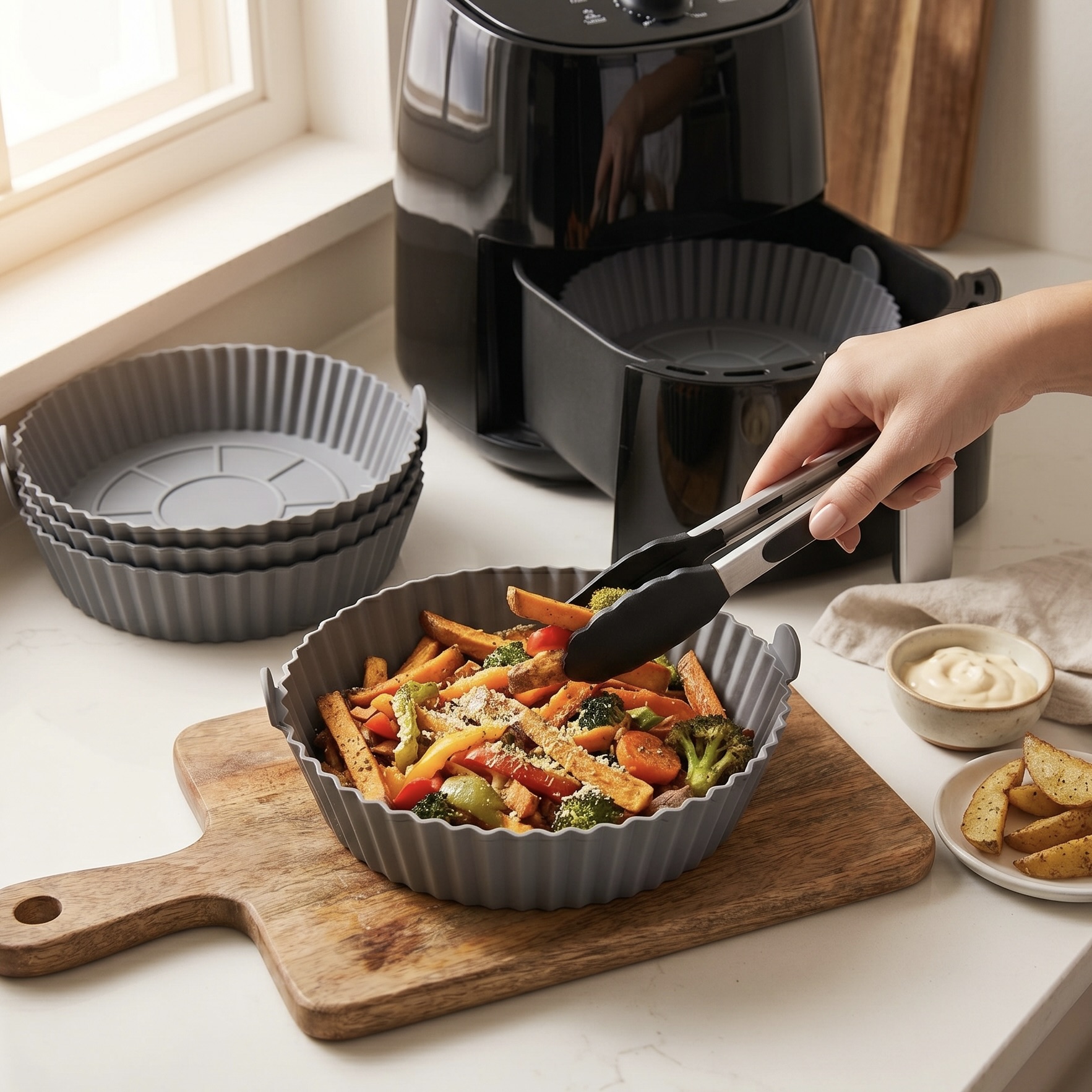 4x 20cm Air Fryer Silicone Liners with Handles