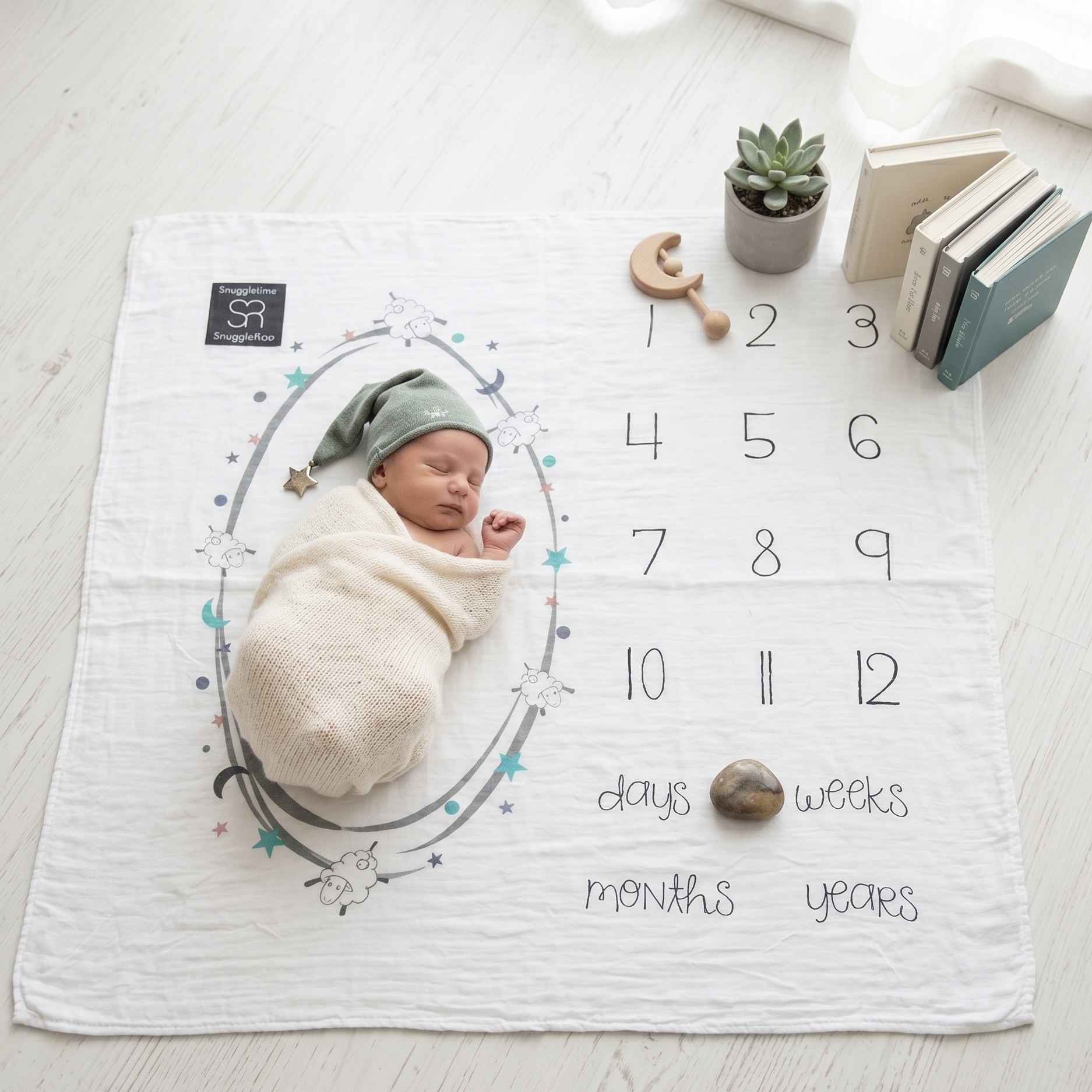 SnuggleRoo Newborn Baby Monthly Milestone Blanket