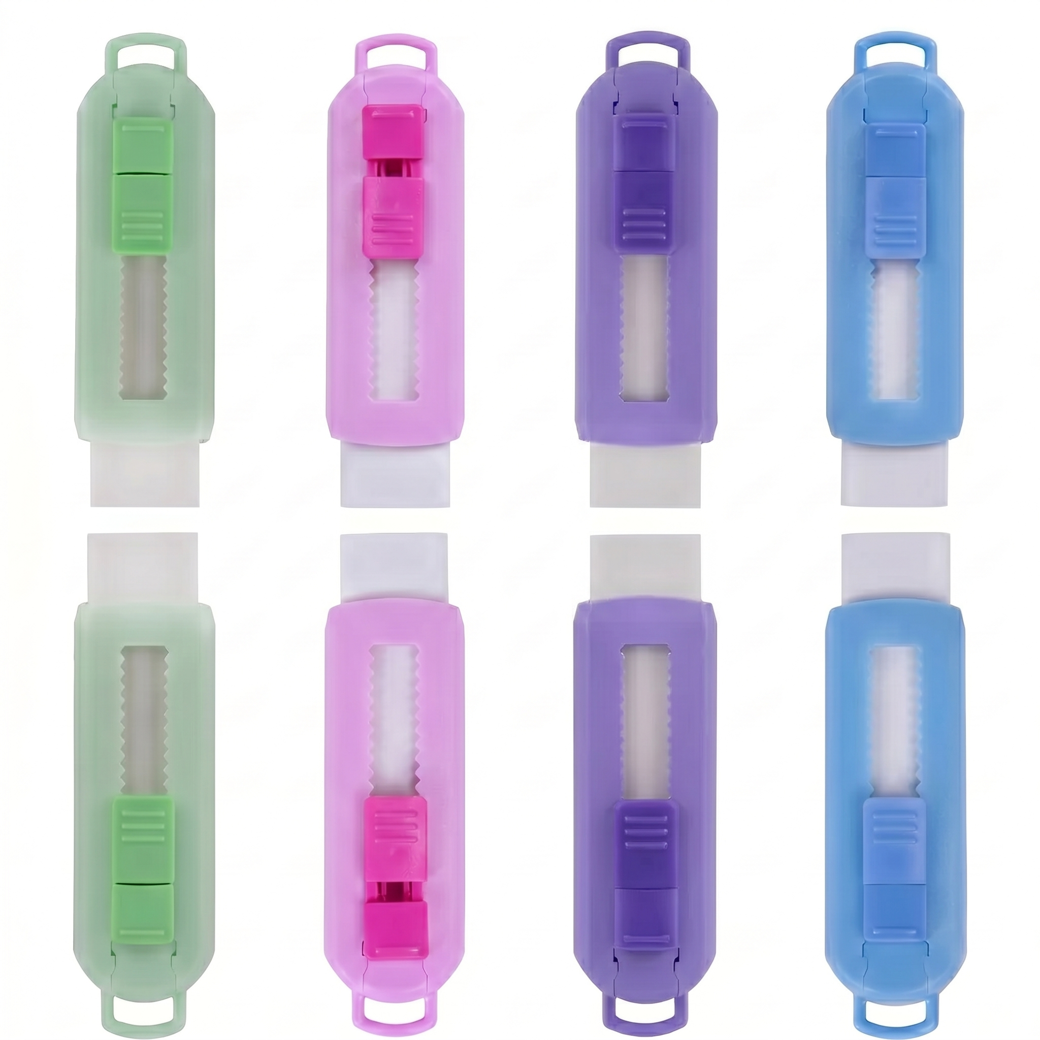8x Primeline Retractable Compact Assorted Pastel Erasers