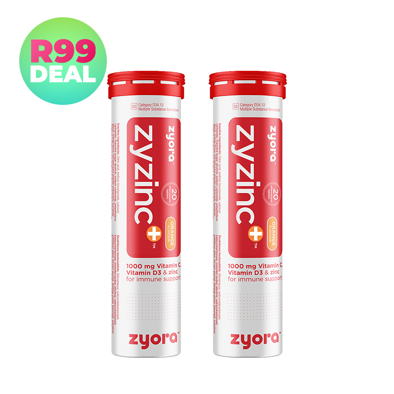 2x 20's Zyzinc+ with 1000mg Vitamin C, D3 and Zinc Effervescents