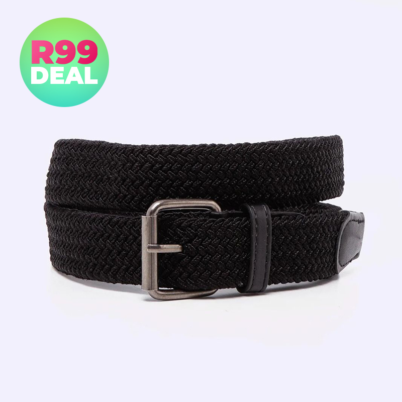 Unisex Black Large Stretch Braided Belt