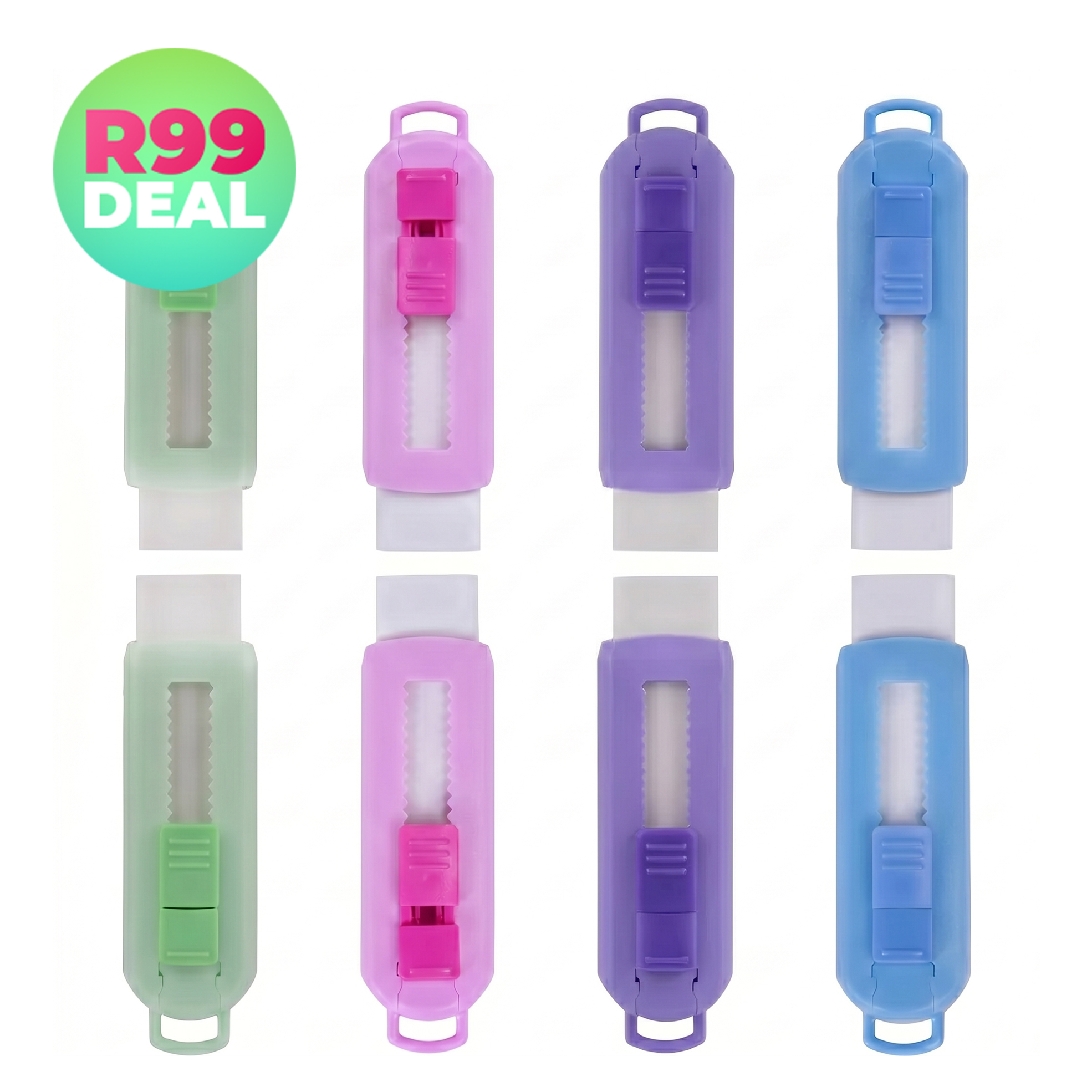 8x Primeline Retractable Compact Assorted Pastel Erasers