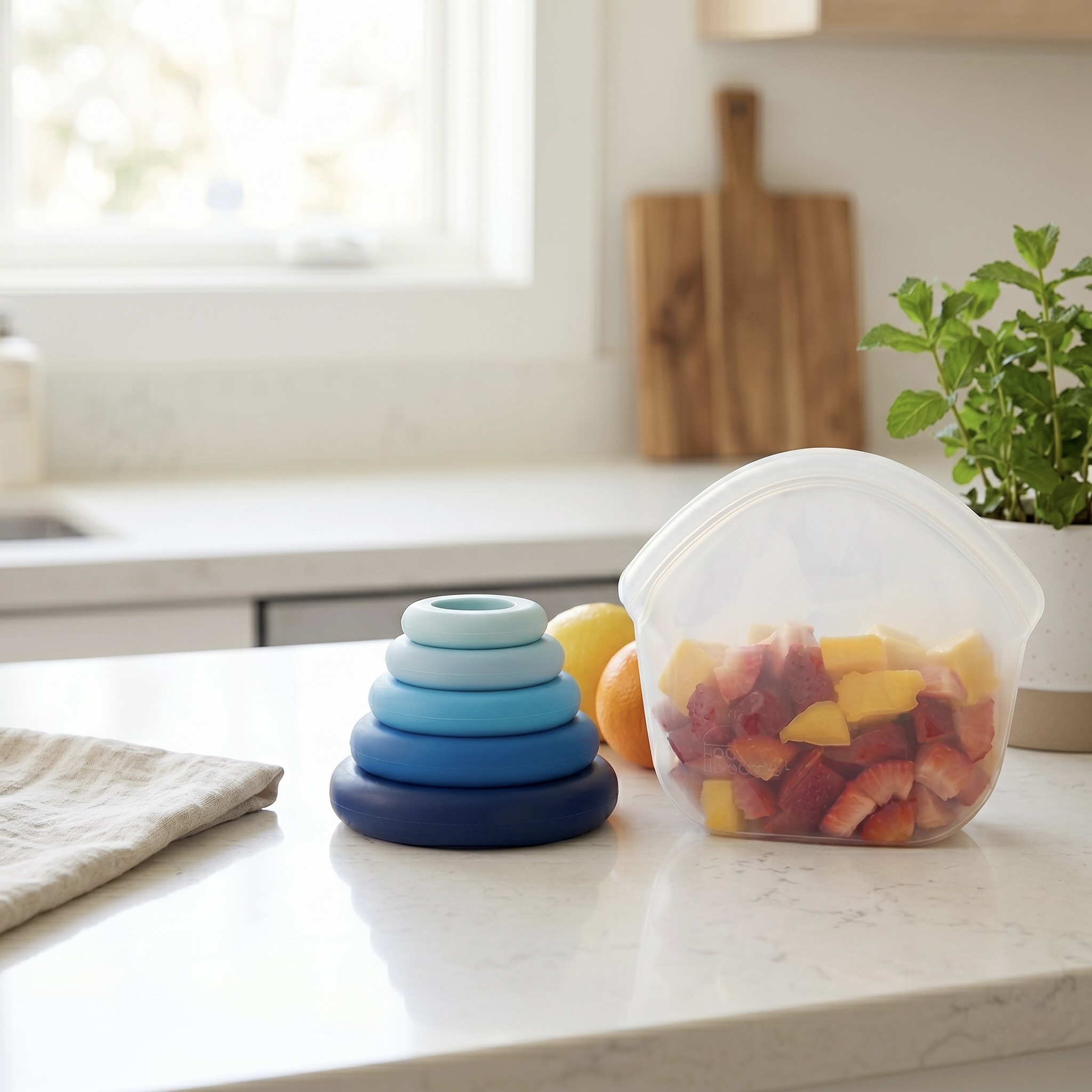5x Silicone Airtight Food Covers with Reusable Hugger Bag