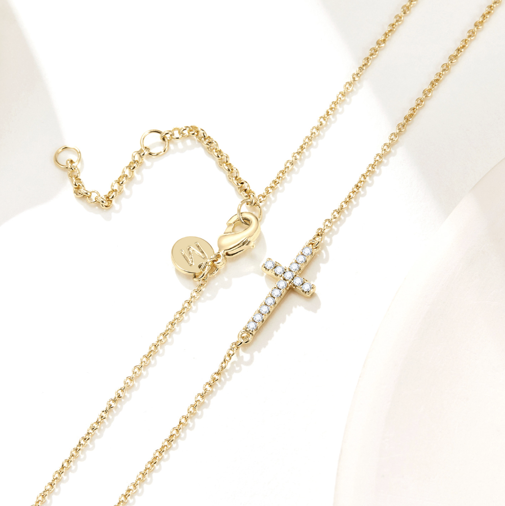 Cubic Zirconia Plated Trust Cross Necklace