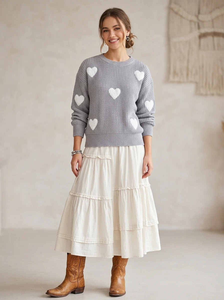 50% off on Zush Ladies Heart Print Knit Sweater | OneDayOnly