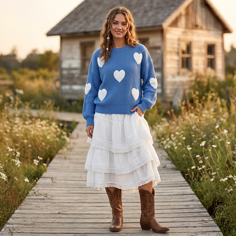 Ladies Heart Print Sweater