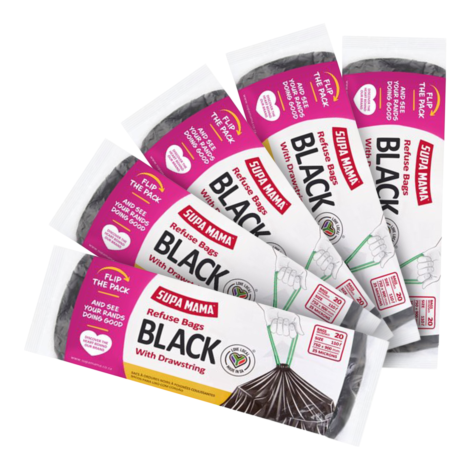 5x 20's Black Drawstring Refuse Bags