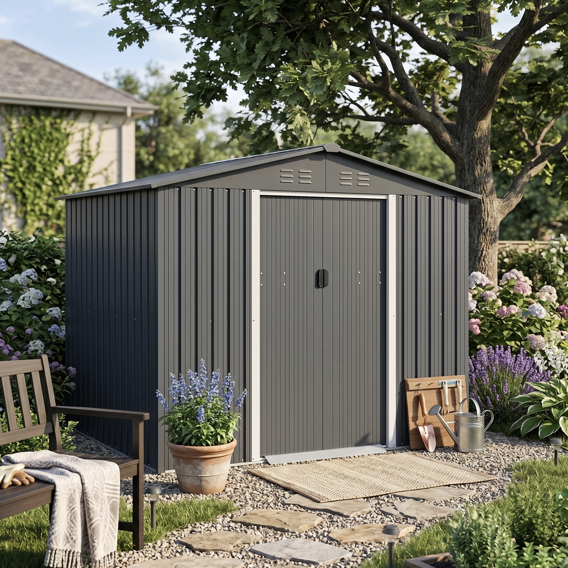 Outdoor Metal Storage Shed with Double Doors