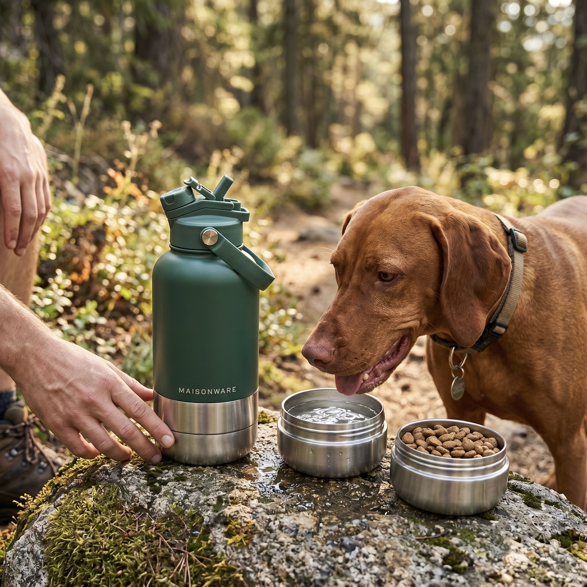 Multi-Compartment Stainless Steel Pet Bottle with 4-in-1 Lid