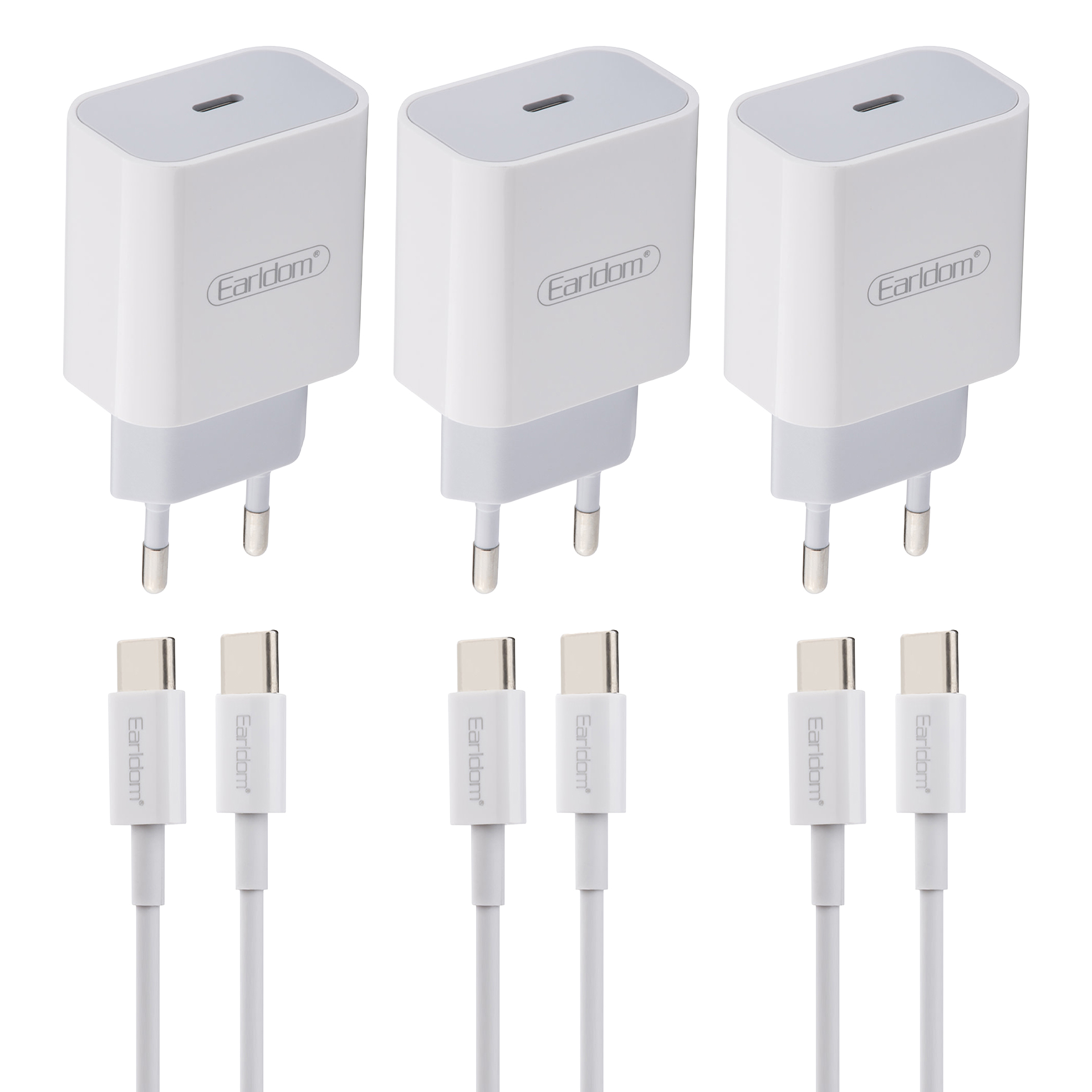 3x 20W PD Blocks with 1m Type-C Fast Charging Cables