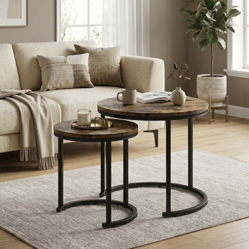2-Piece Round Vintage Nesting Side Table