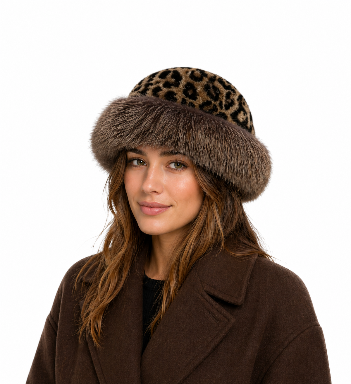 Ladies Printed Faux Fur Bucket Hat