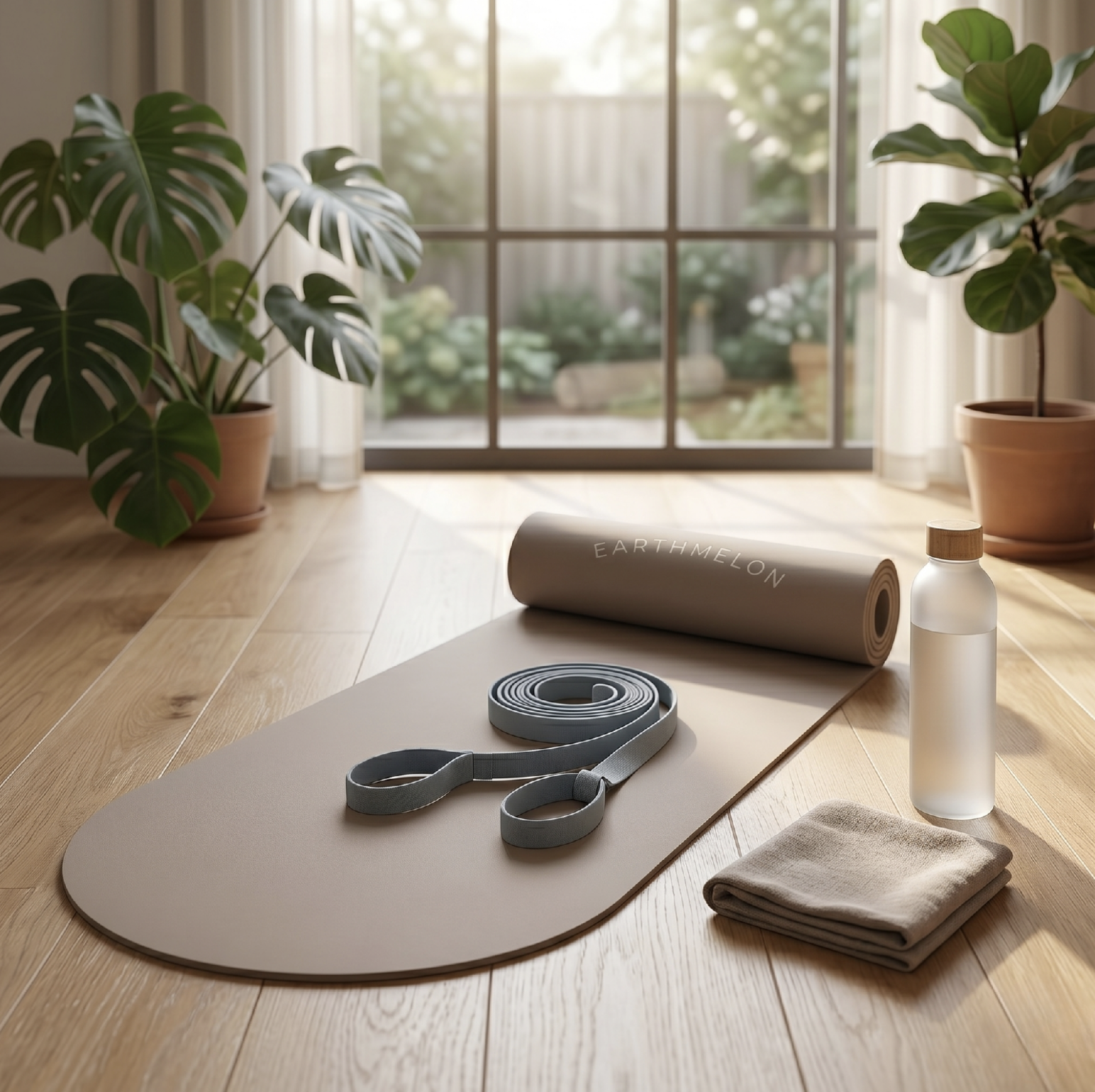 Pill-Shaped Oval Yoga and Pilates Mat with Carry Strap