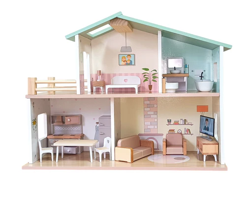 2-Storey Furnished Wooden Dollhouse