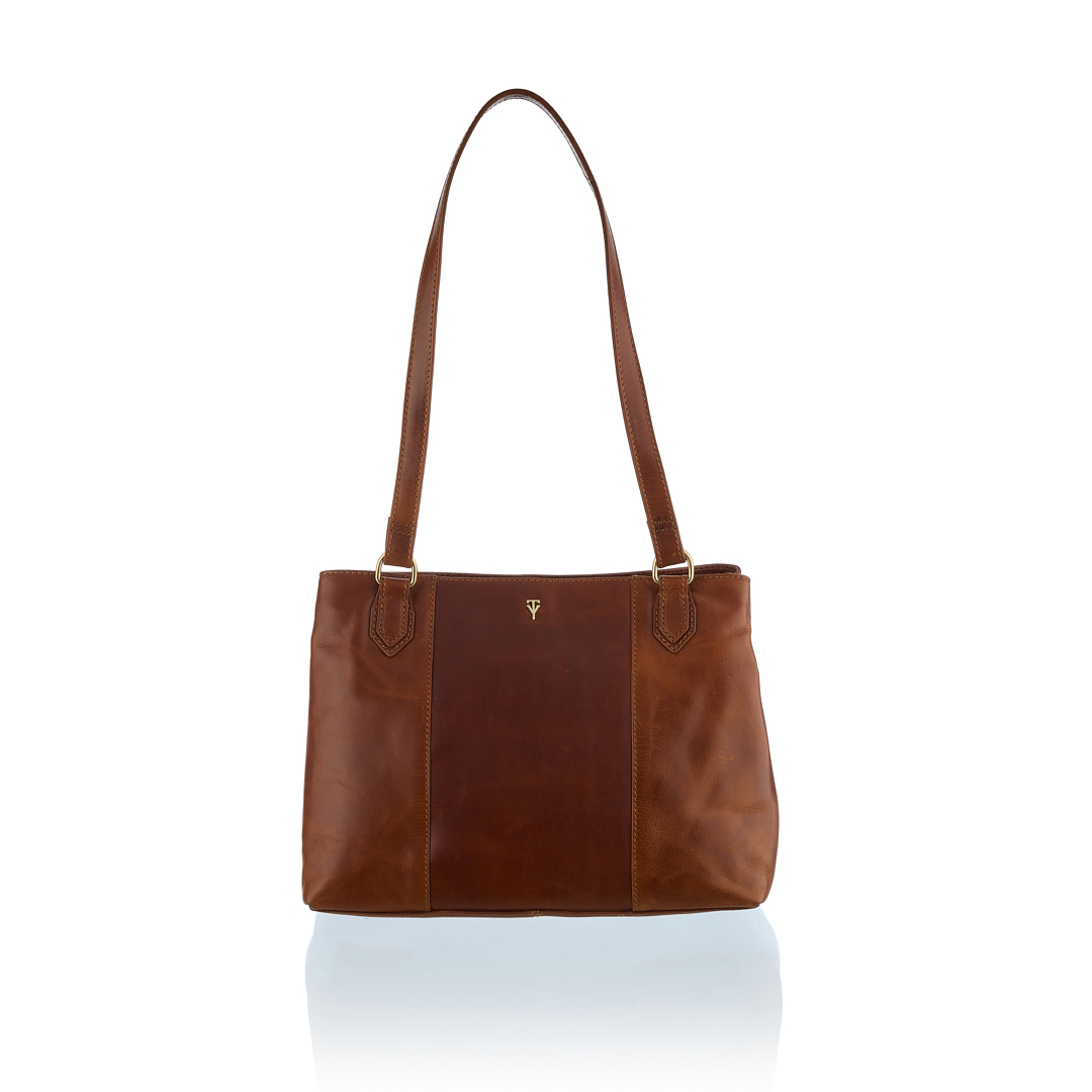 Genuine Leather Twin Zip Tote Bag