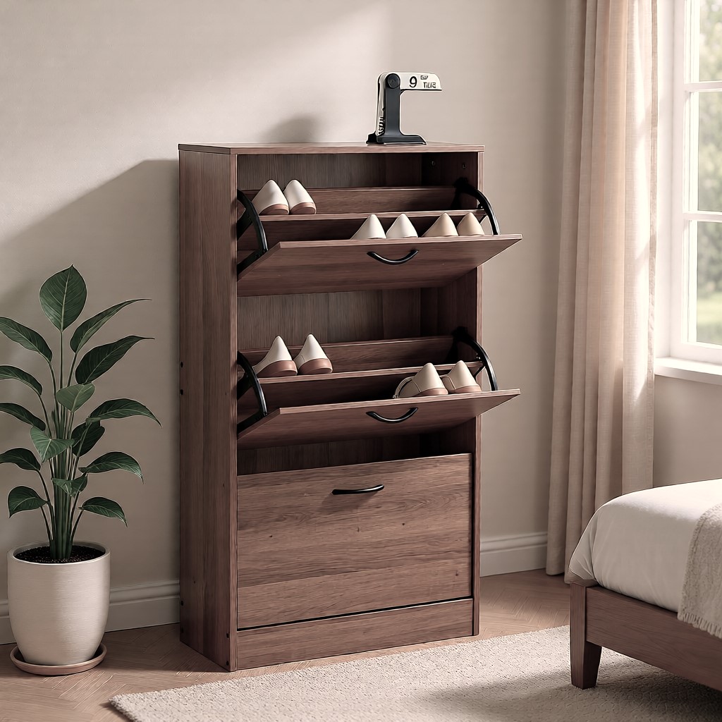 3-Tier Bergarro Walnut Shoe Cabinet