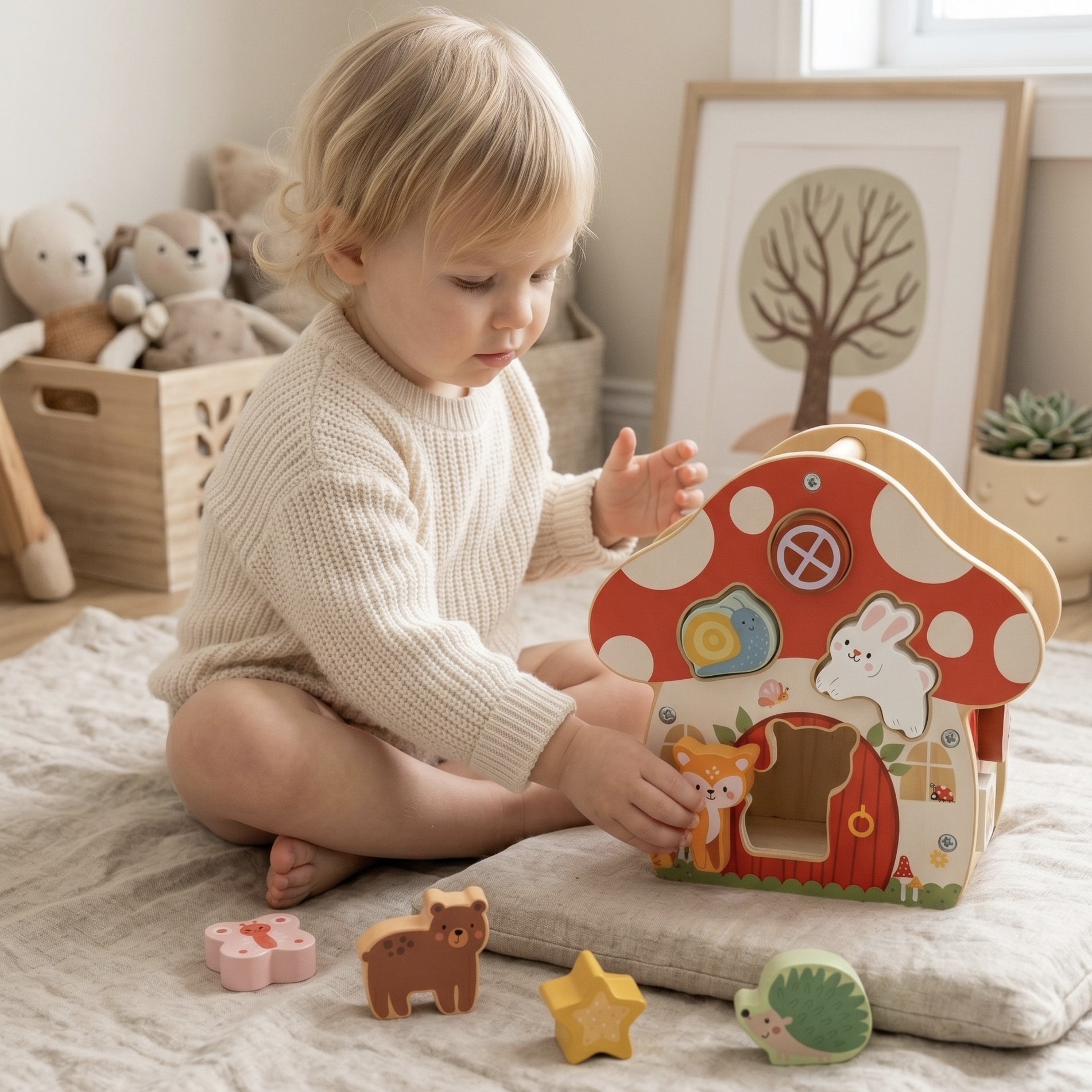 Mushroom House Wooden Shape Sorter Activity Toy
