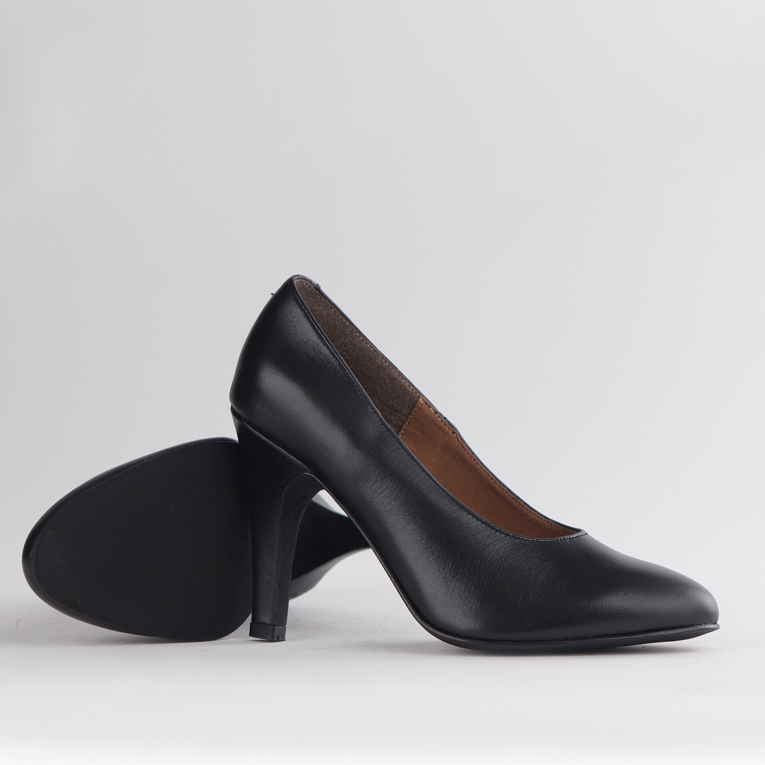 Ladies Black Genuine Leather Stiletto Court Shoes