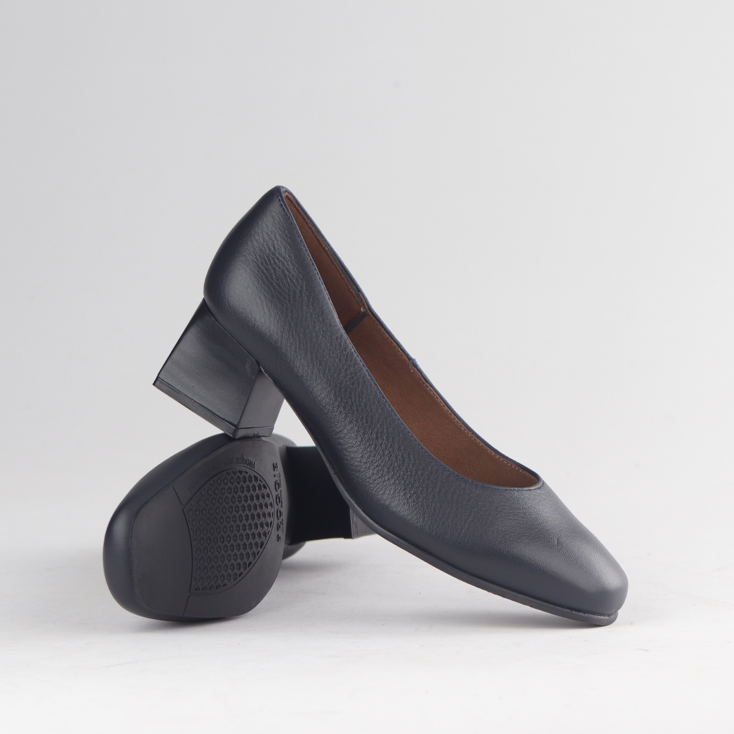 Ladies Navy Genuine Leather Block Heels