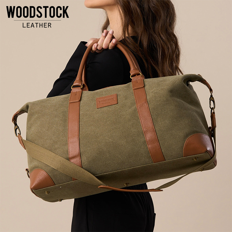 Genuine Leather and Canvas Oxford Duffel Bag