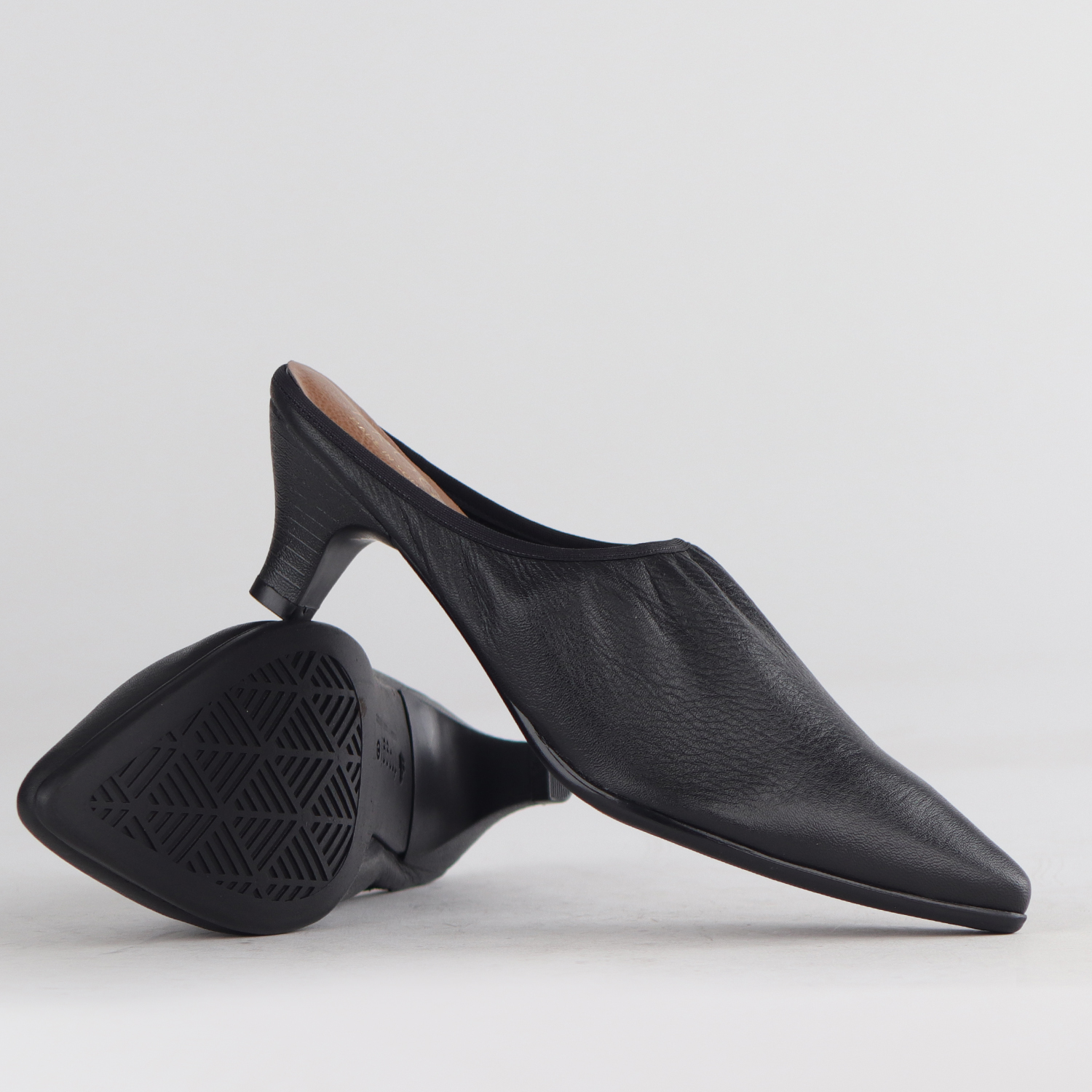 Ladies Black Genuine Leather Kitten Heel Mules