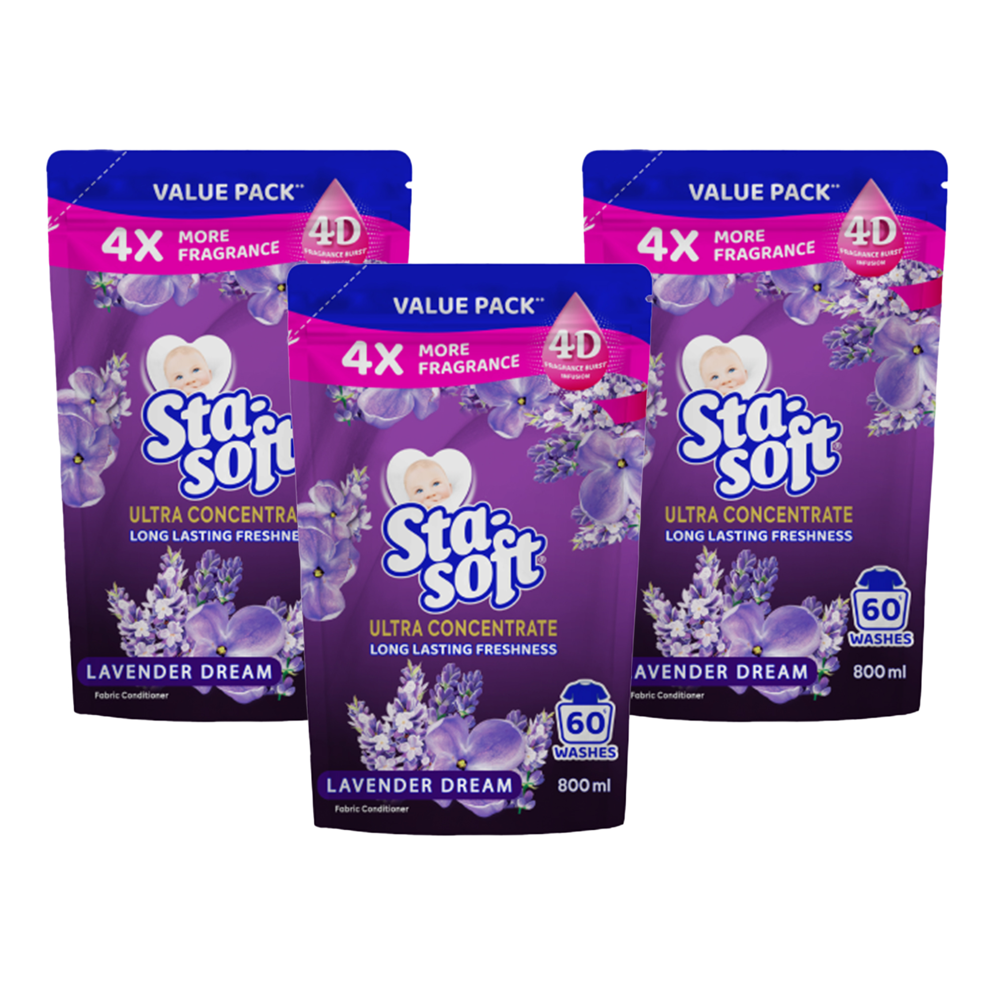 3x 800ml Ultra Concentrate Fabric Softeners Doypacks