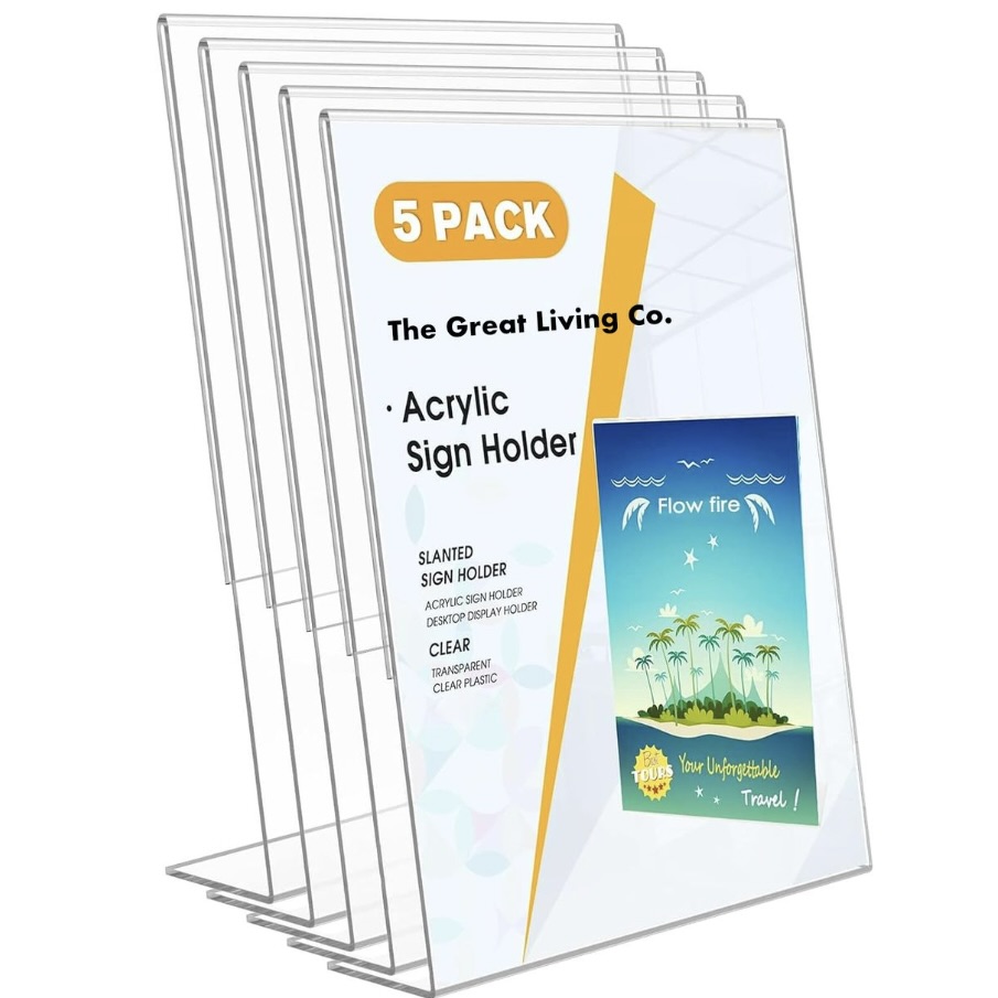 5x A4 Clear Acrylic L-Shaped Display Stands
