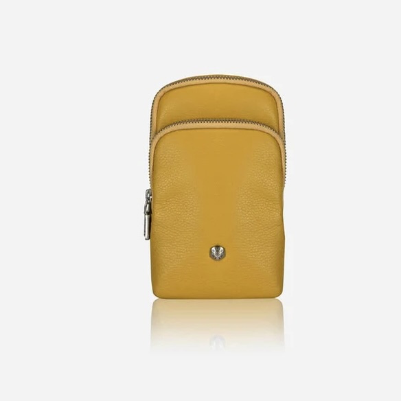 Ladies Yellow Genuine Leather Cellphone Crossbody Bag