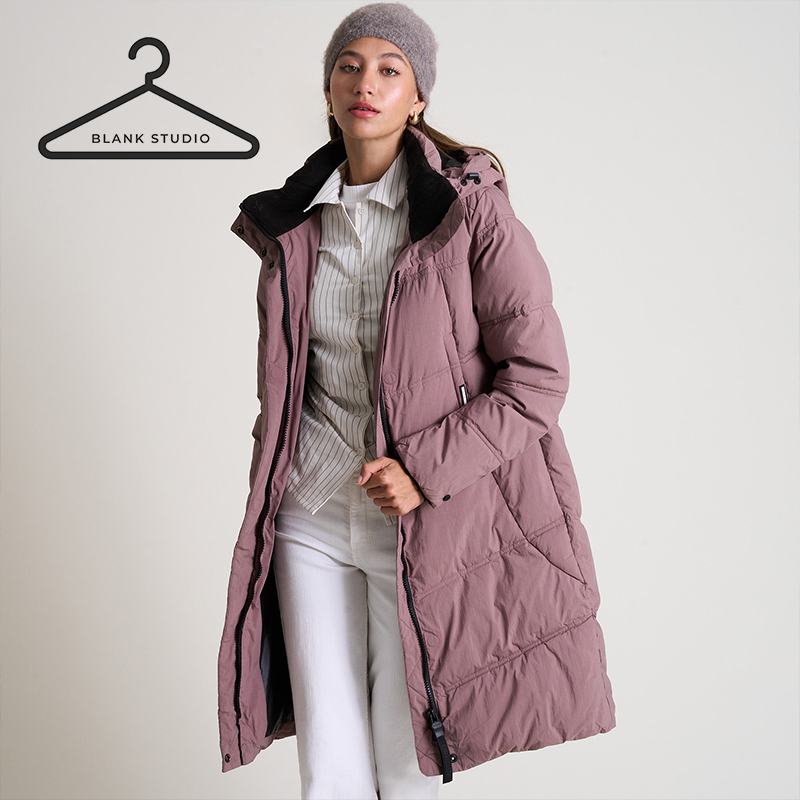 Ladies Longer Length Ski-Style Jacket with Hood and Front Zip Pockets