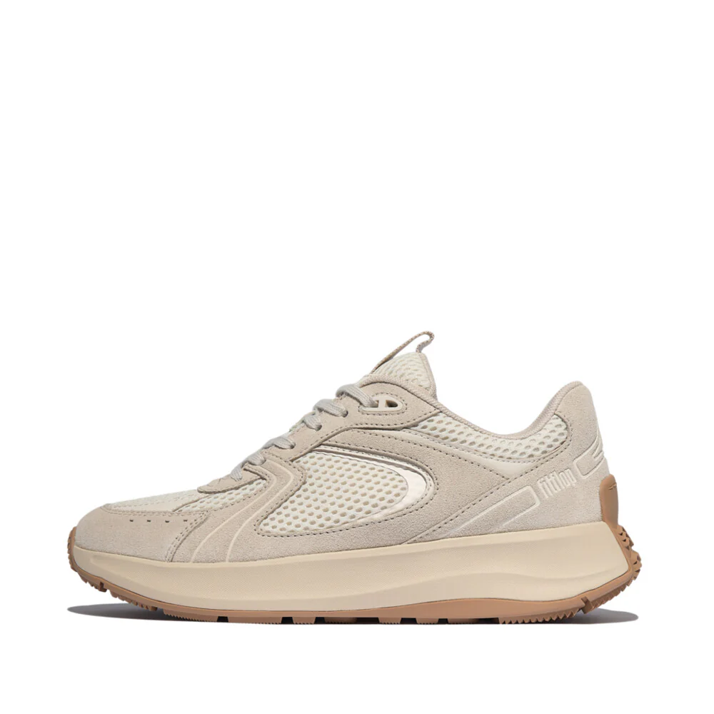 Ladies Genuine Leather F-Mode Flow Suede and Mesh Flatform Sneakers