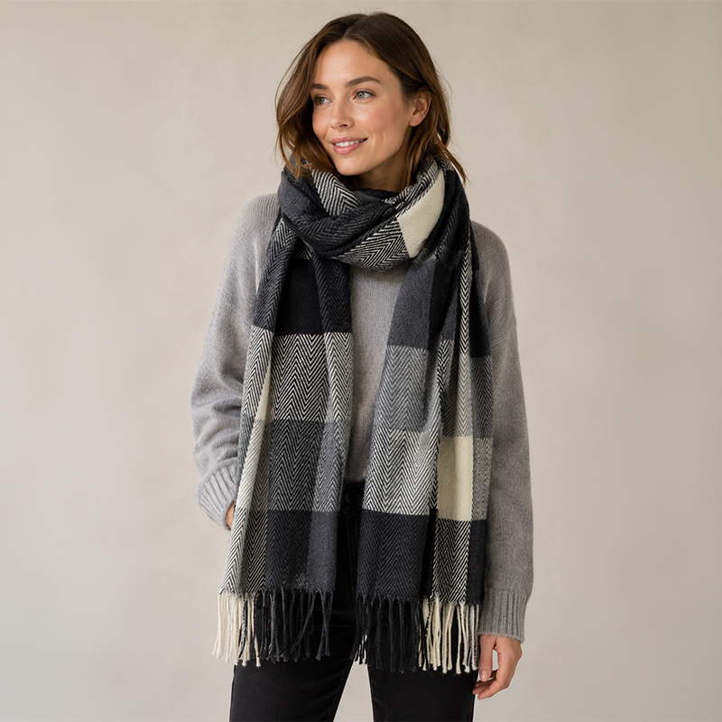 Ladies Check Print Cashmere Scarf