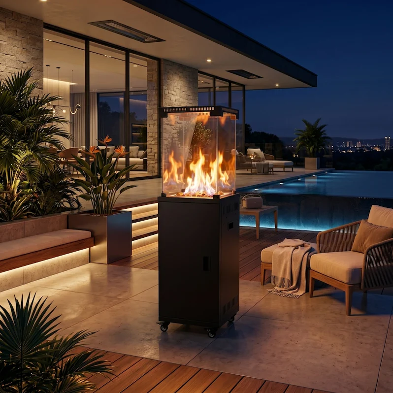 Oslo Glass Tower Gas Flame Patio Heater