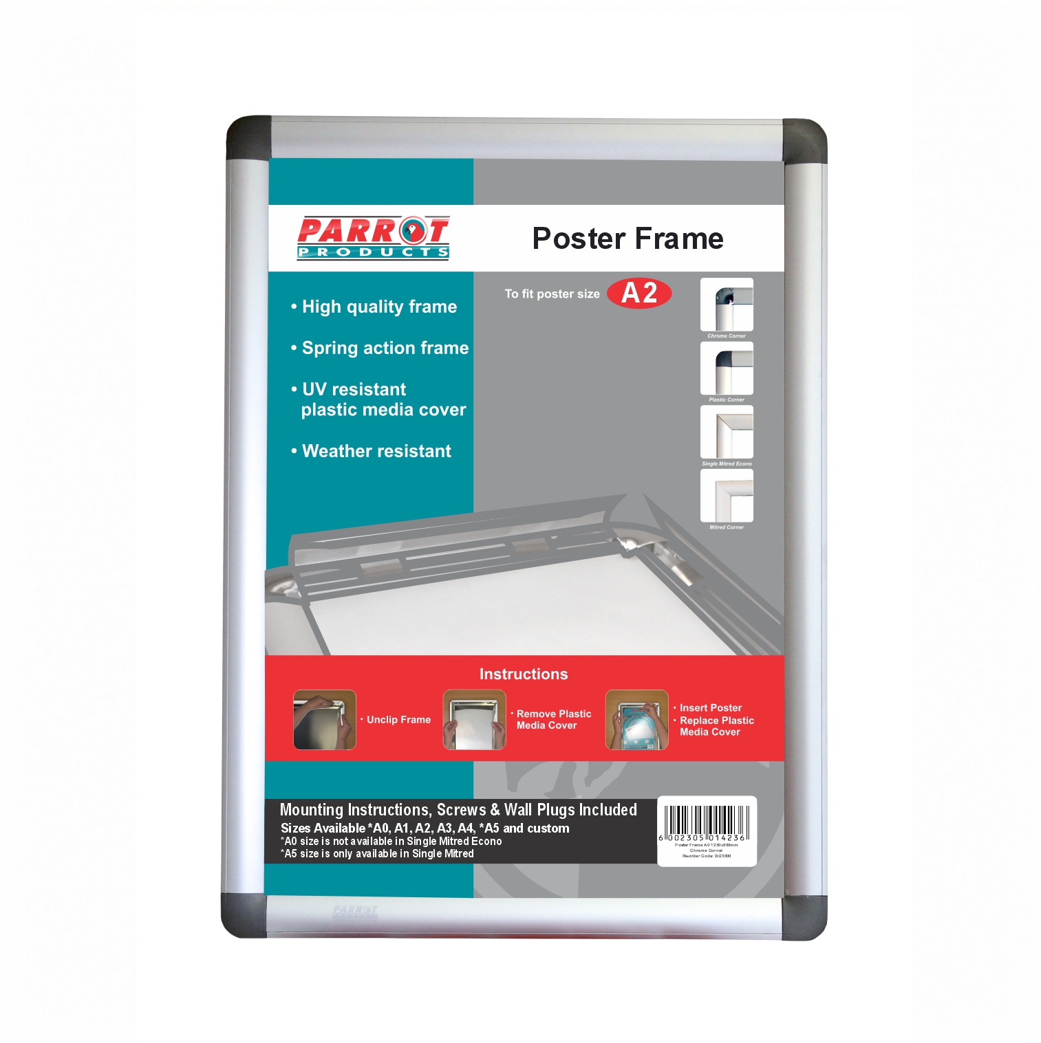 A2 Plastic Corner Poster Frame