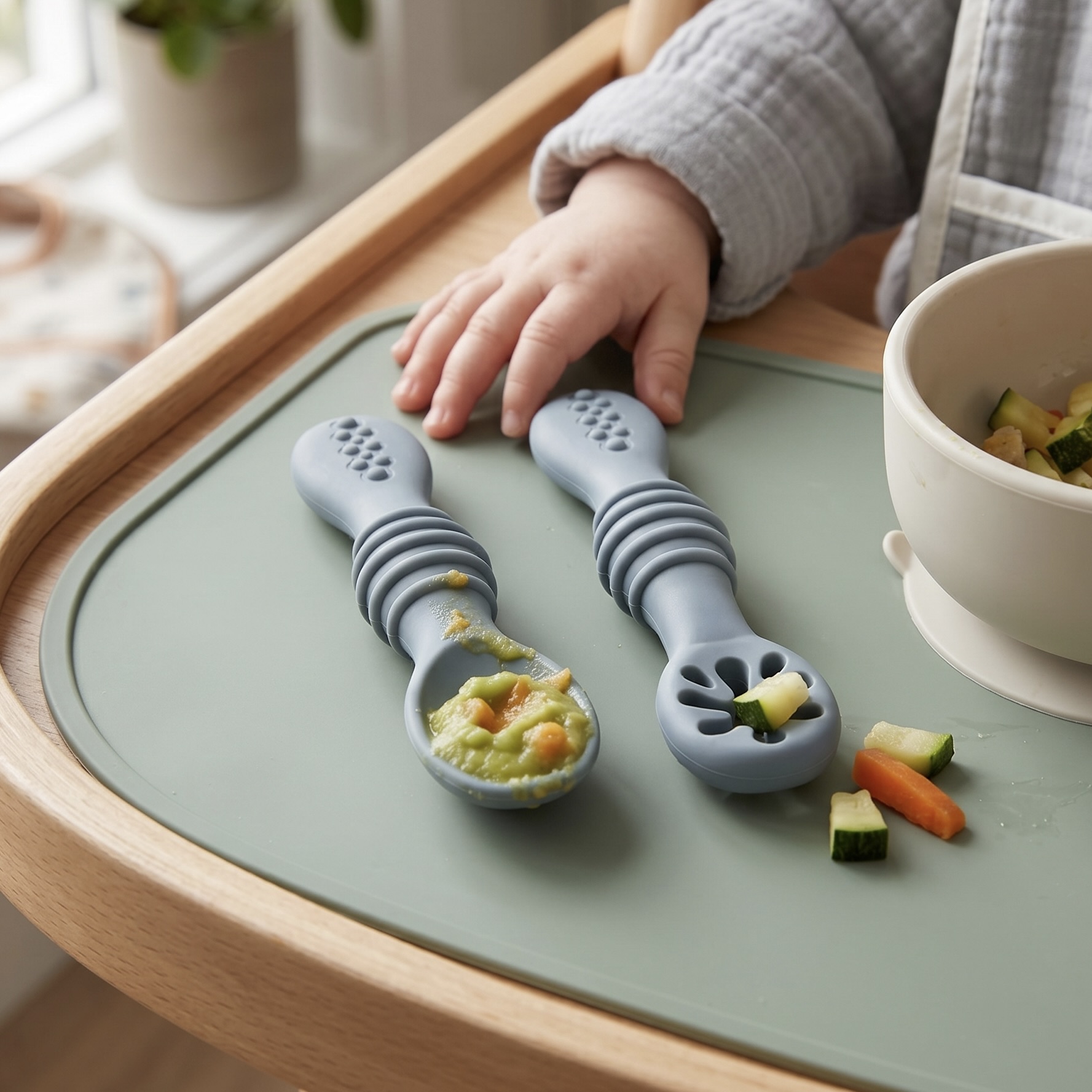 2x Silicone Self-Feeding Spoon and Fork Sets