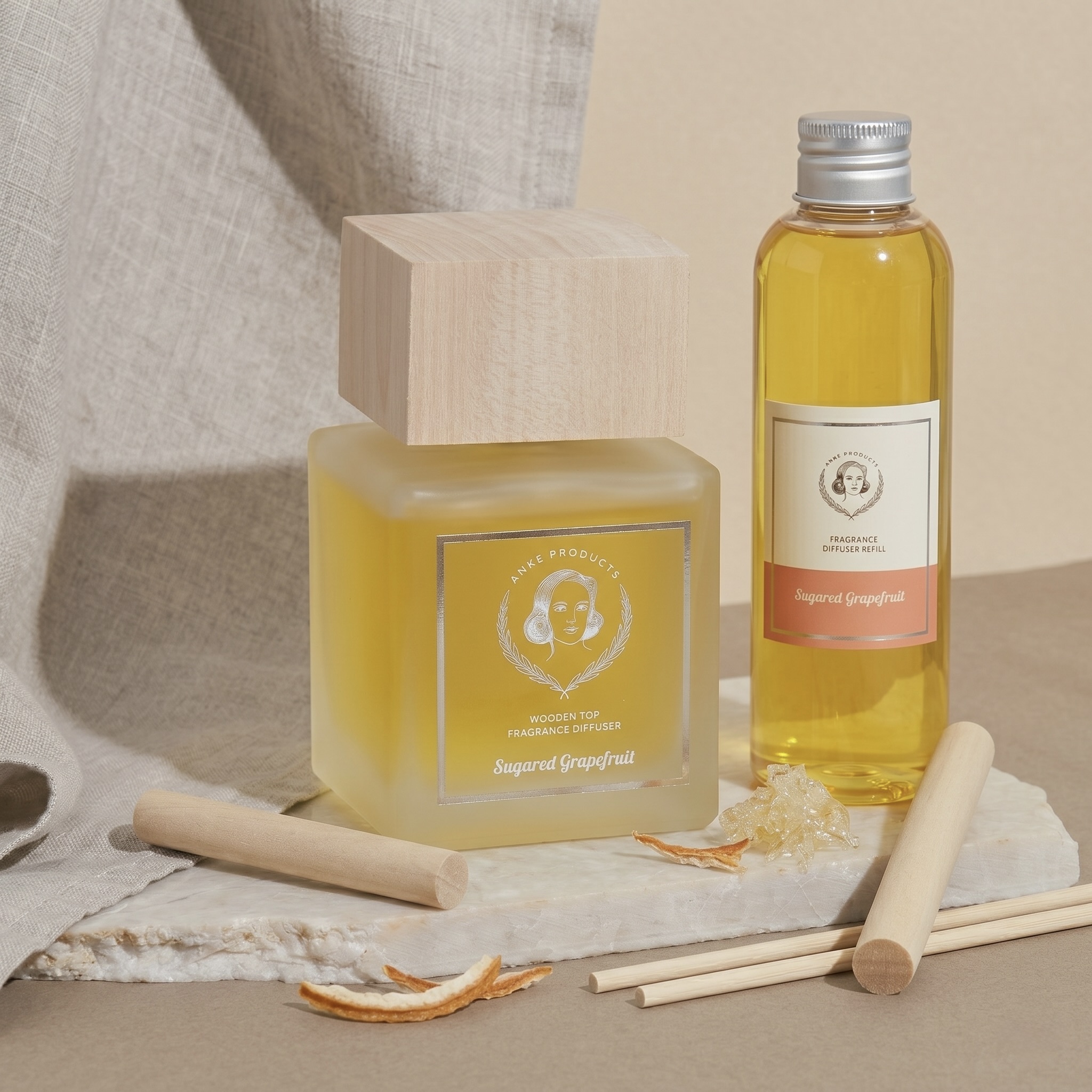 2-Piece 160ml Premium Wooden Top Fragrance Diffuser and 150ml Fragrance Refill Combo