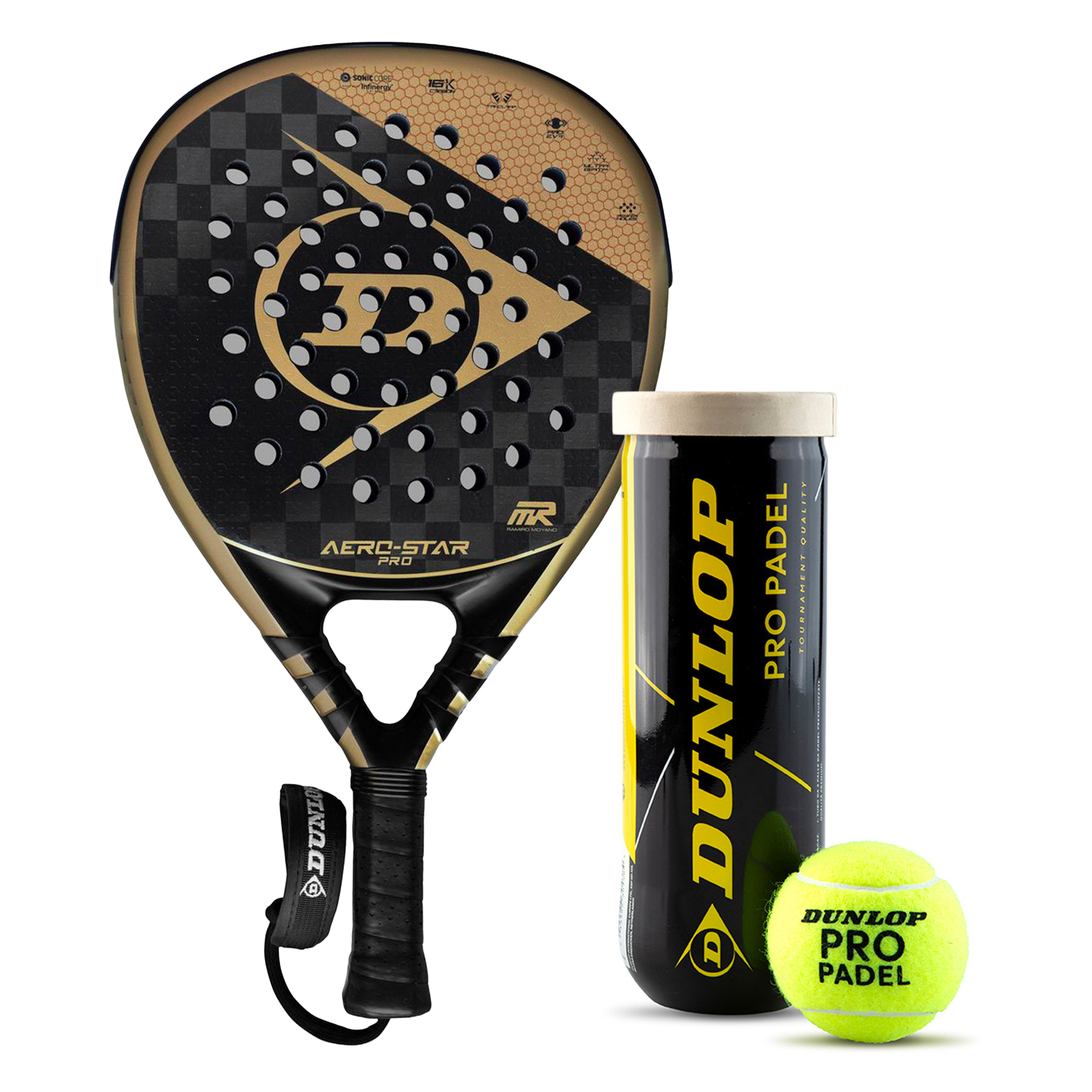 Aerostar Pro Carbon Diamond Padel Racket with Pro Padel Balls
