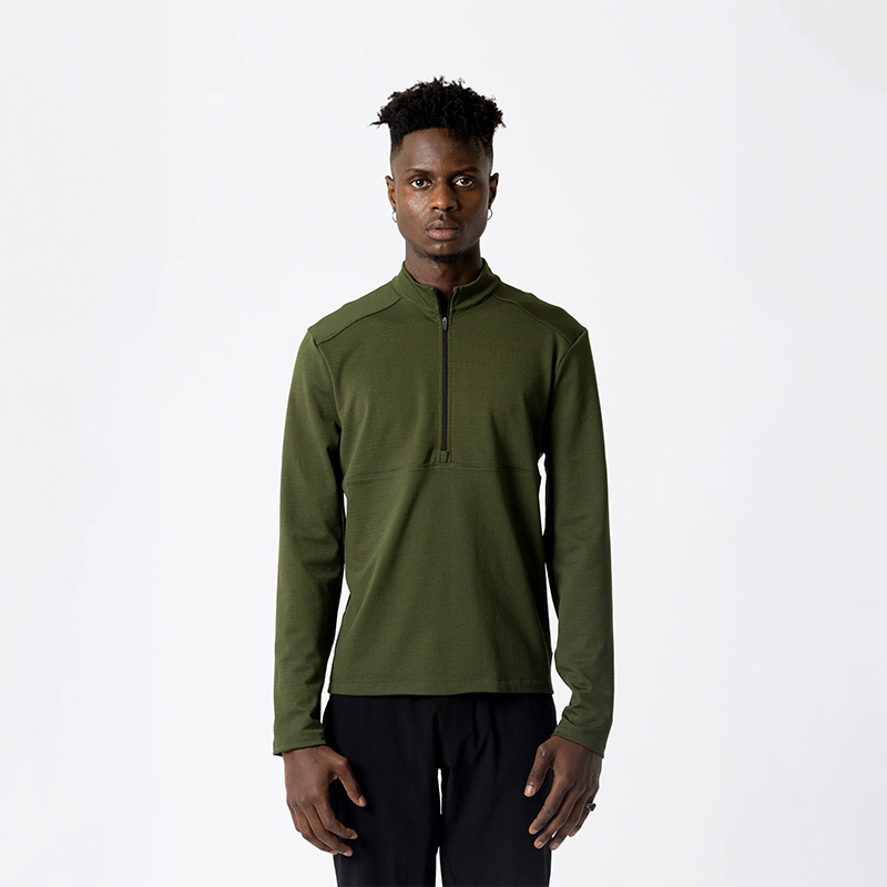 Men's Olive 1/4 Zip Merino Wool Top