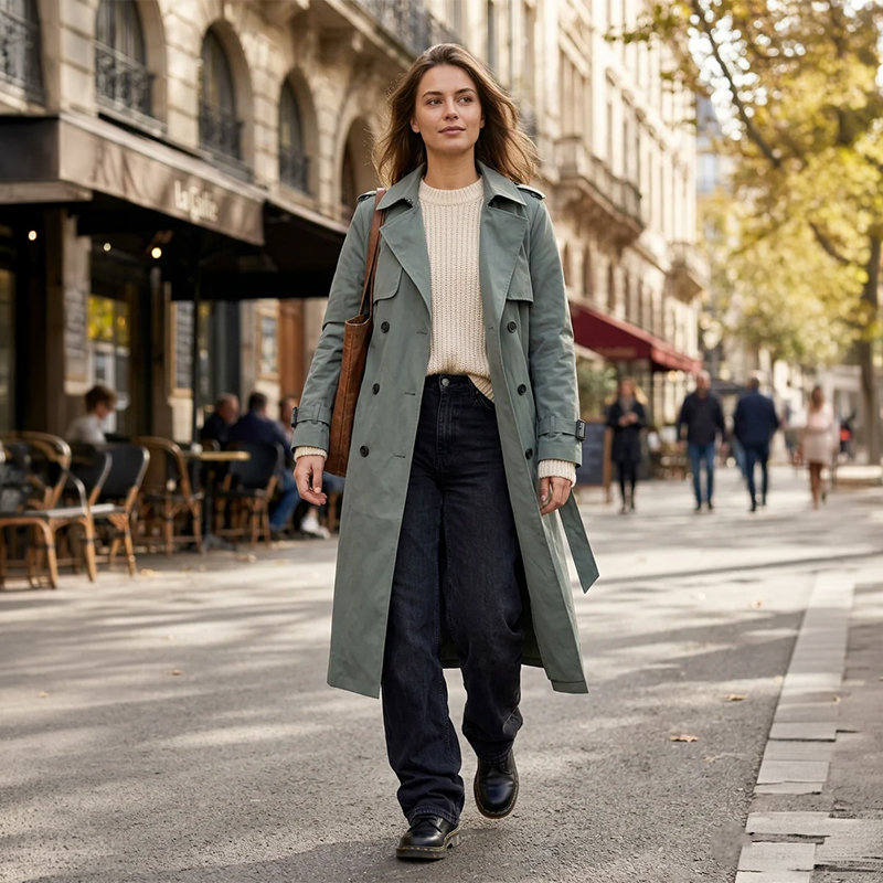 Ladies Double Breasted Trench Coat