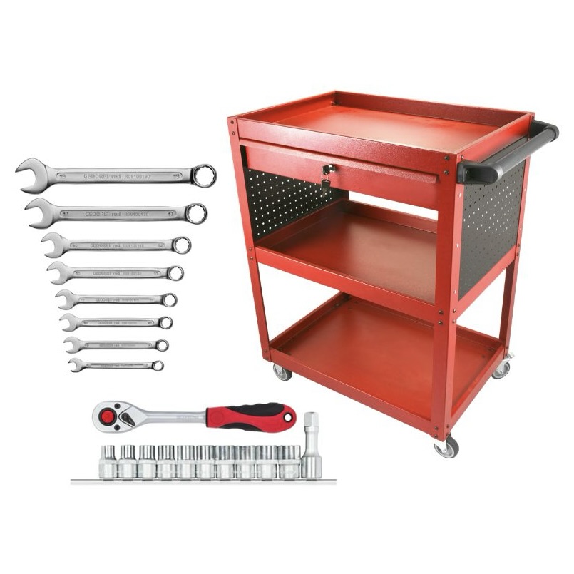 3-Tier Workshop Trolley with Socket and Spanner Set Bundle