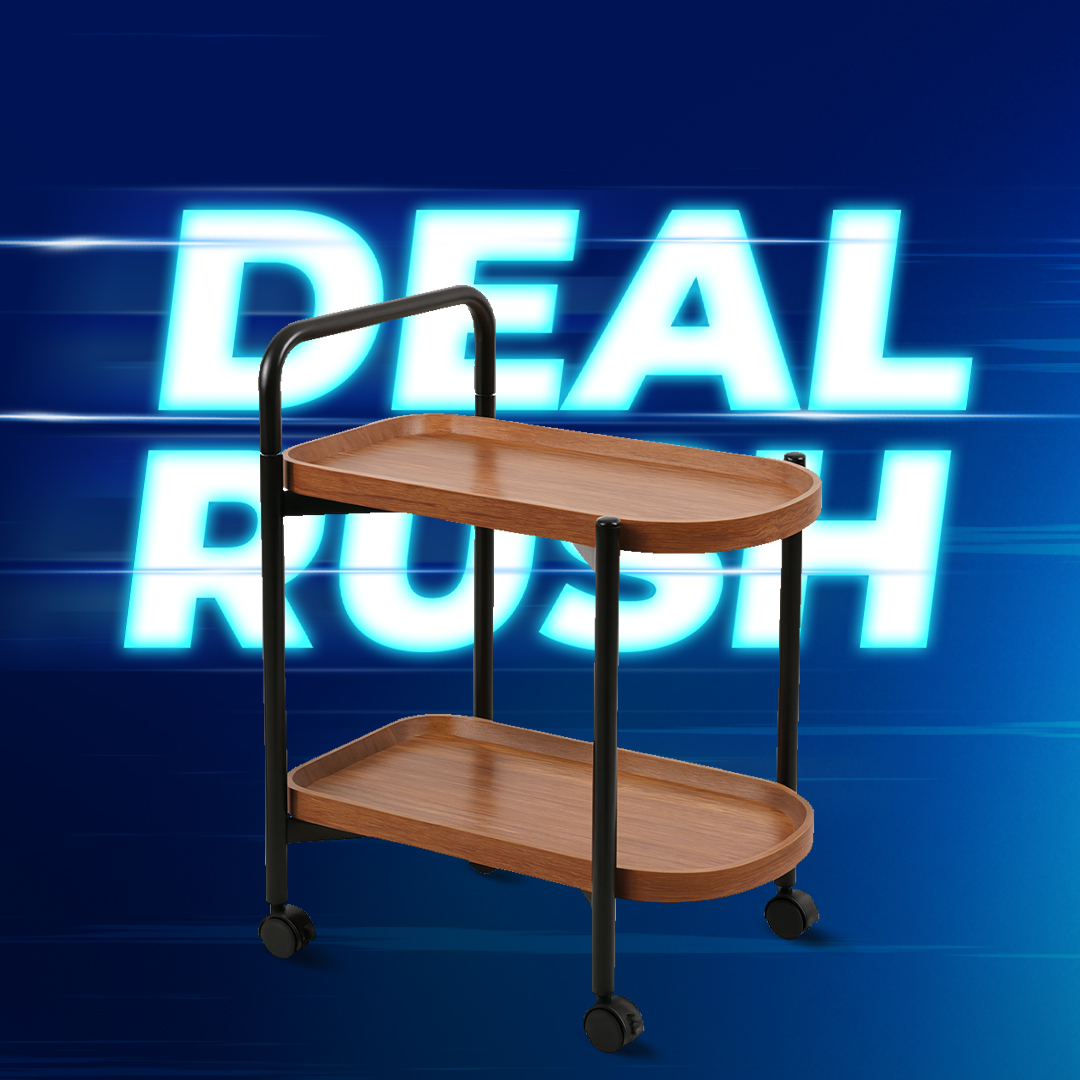 2-Tier Wooden Tray Storage Cart with Wheels