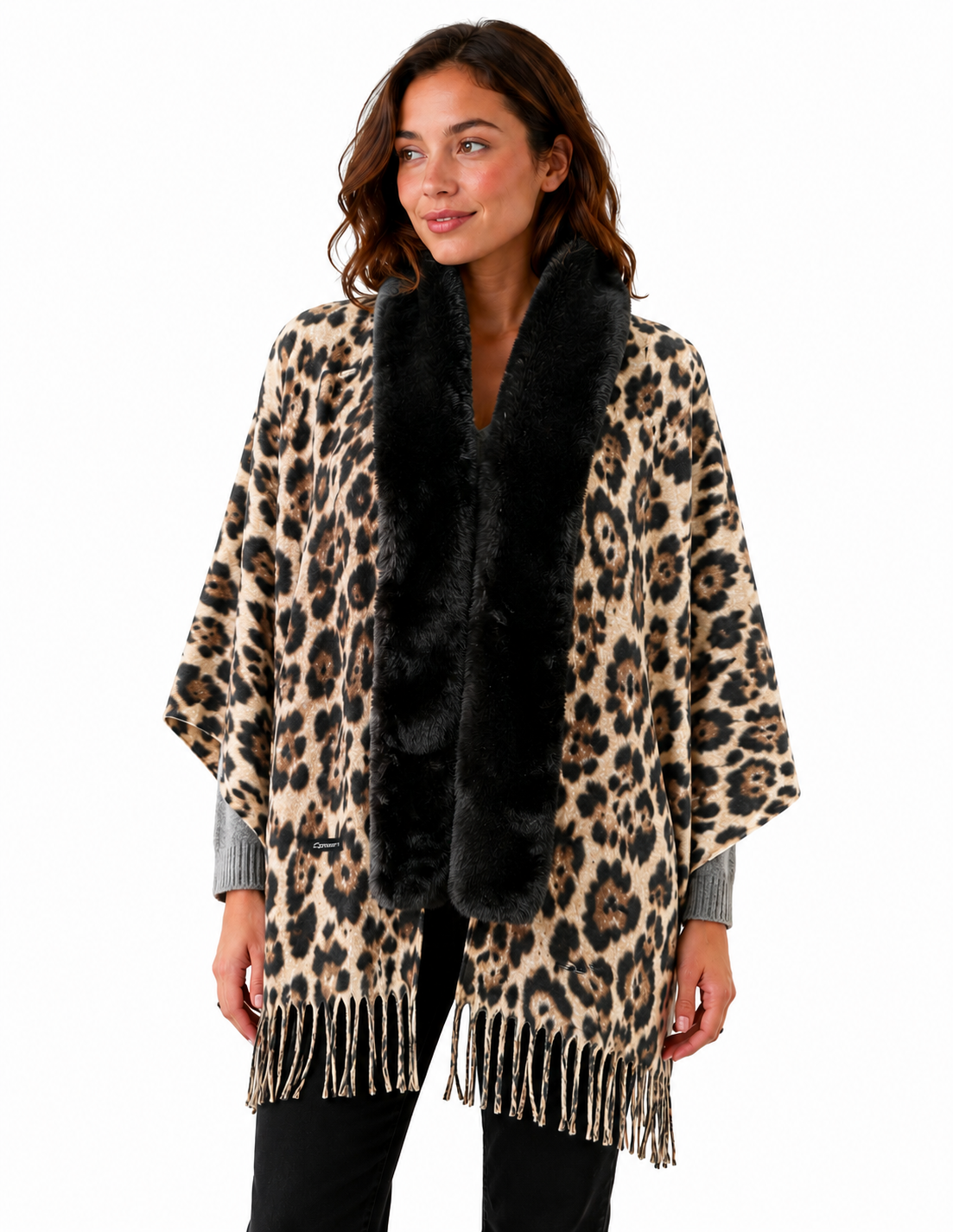 Ladies Cashmere Animal Print Poncho