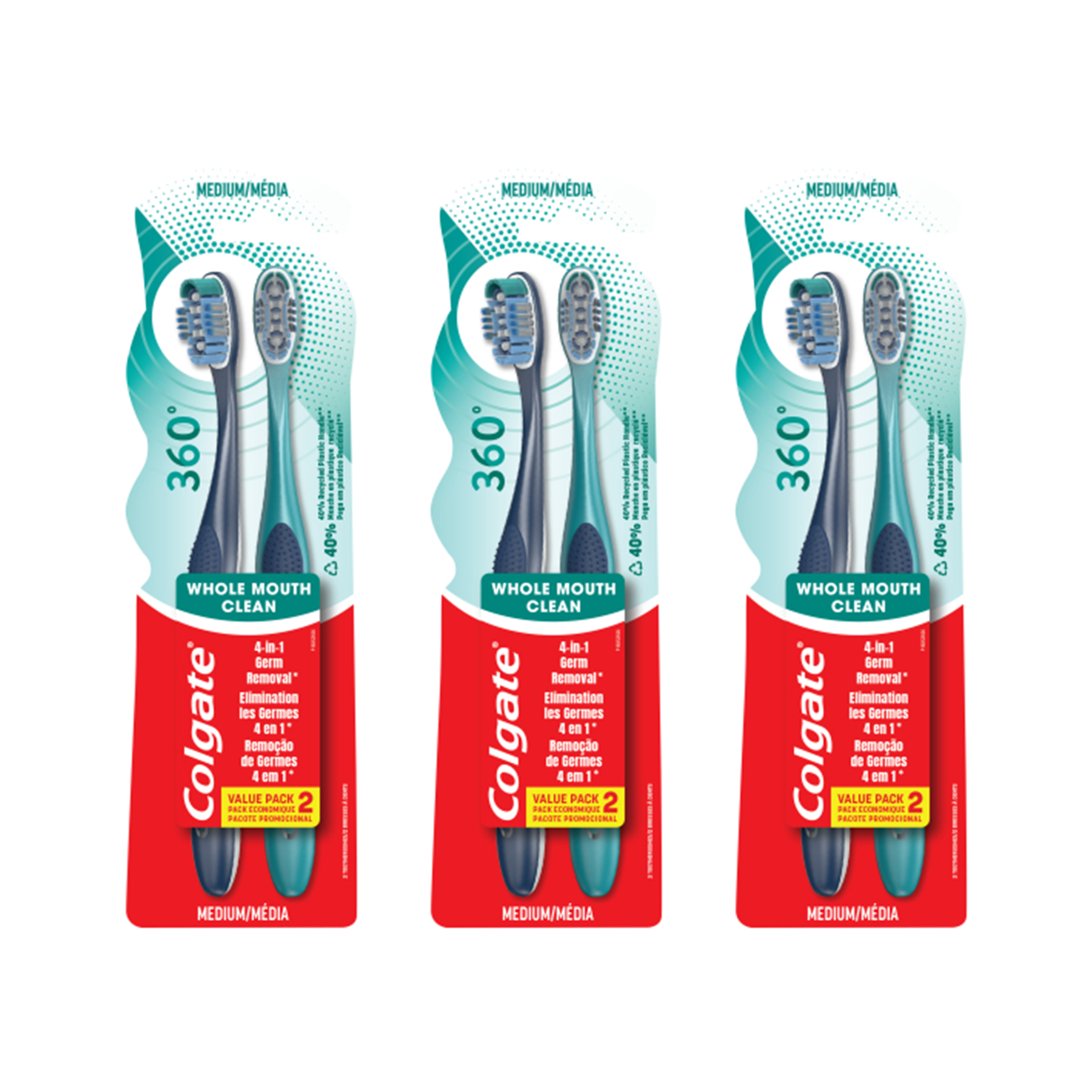 3x 2's 360 Clean Medium Toothbrushes