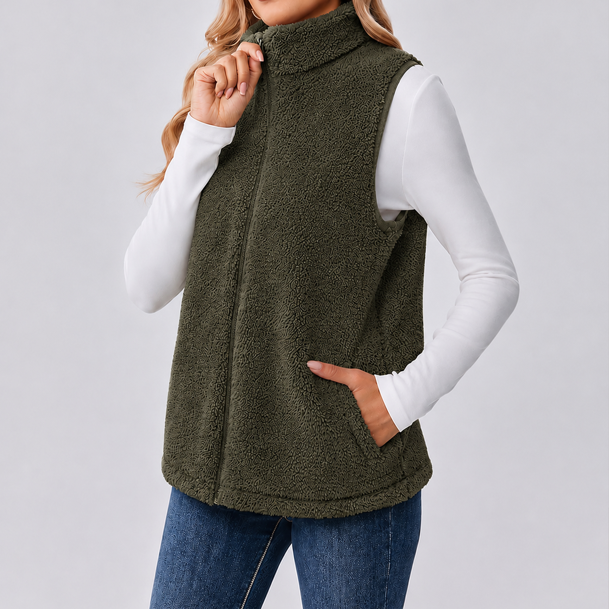Ladies Sherpa Fleece Zipper Vest
