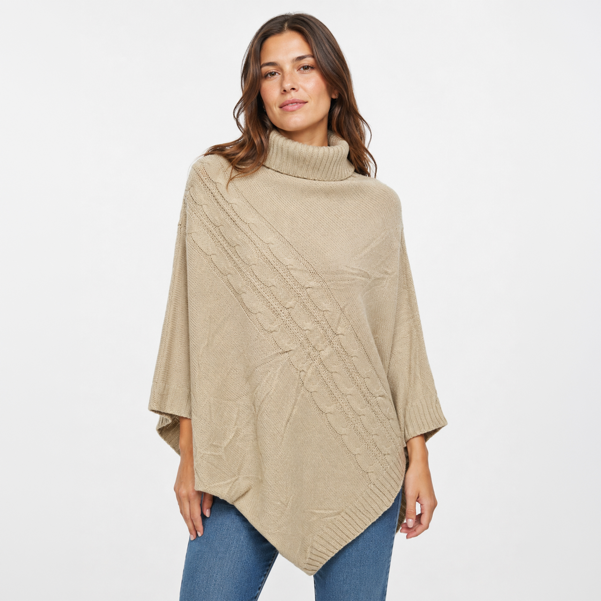Ladies Acrylic Cable Knit Poncho