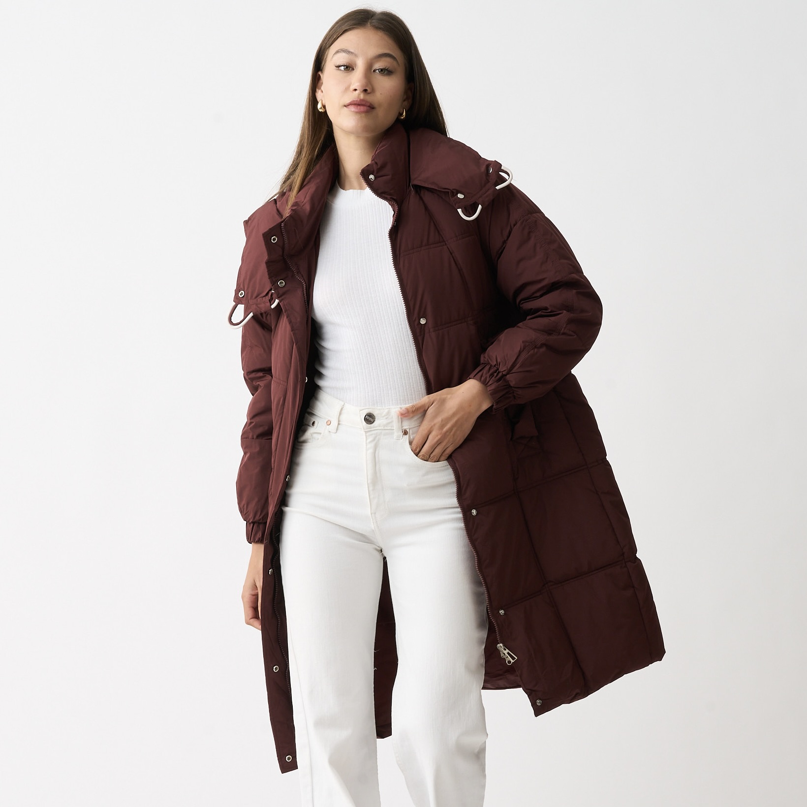Ladies Longer Length Hooded Puffer Jacket